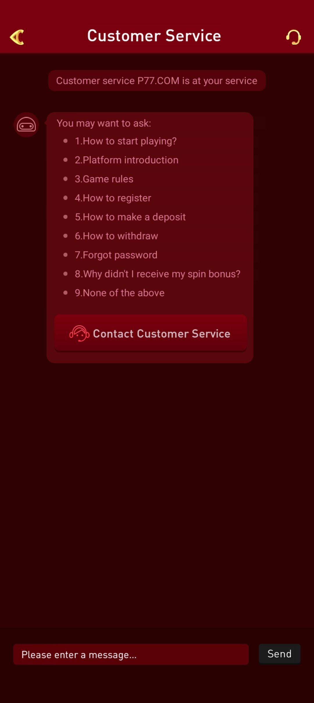 P77 app — Customer Service