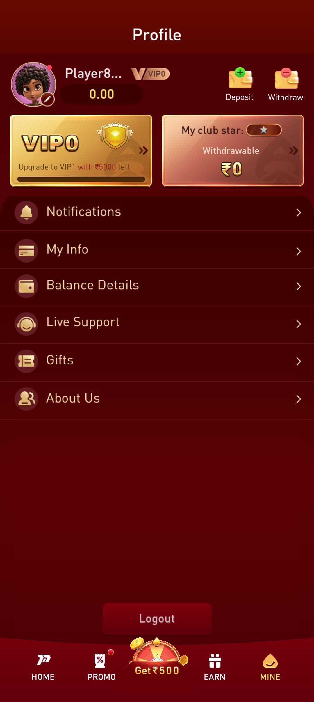 P77 app — Profile